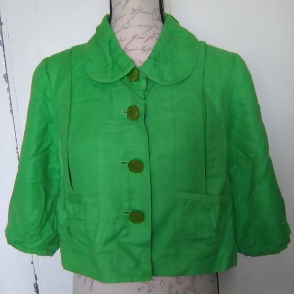 SIZE 8P CHADWICK'S COLLECTION GREEN SHORT SLEEVE BUTTON SHIRT JACKET BLOUSE TOP - Picture 2 of 2